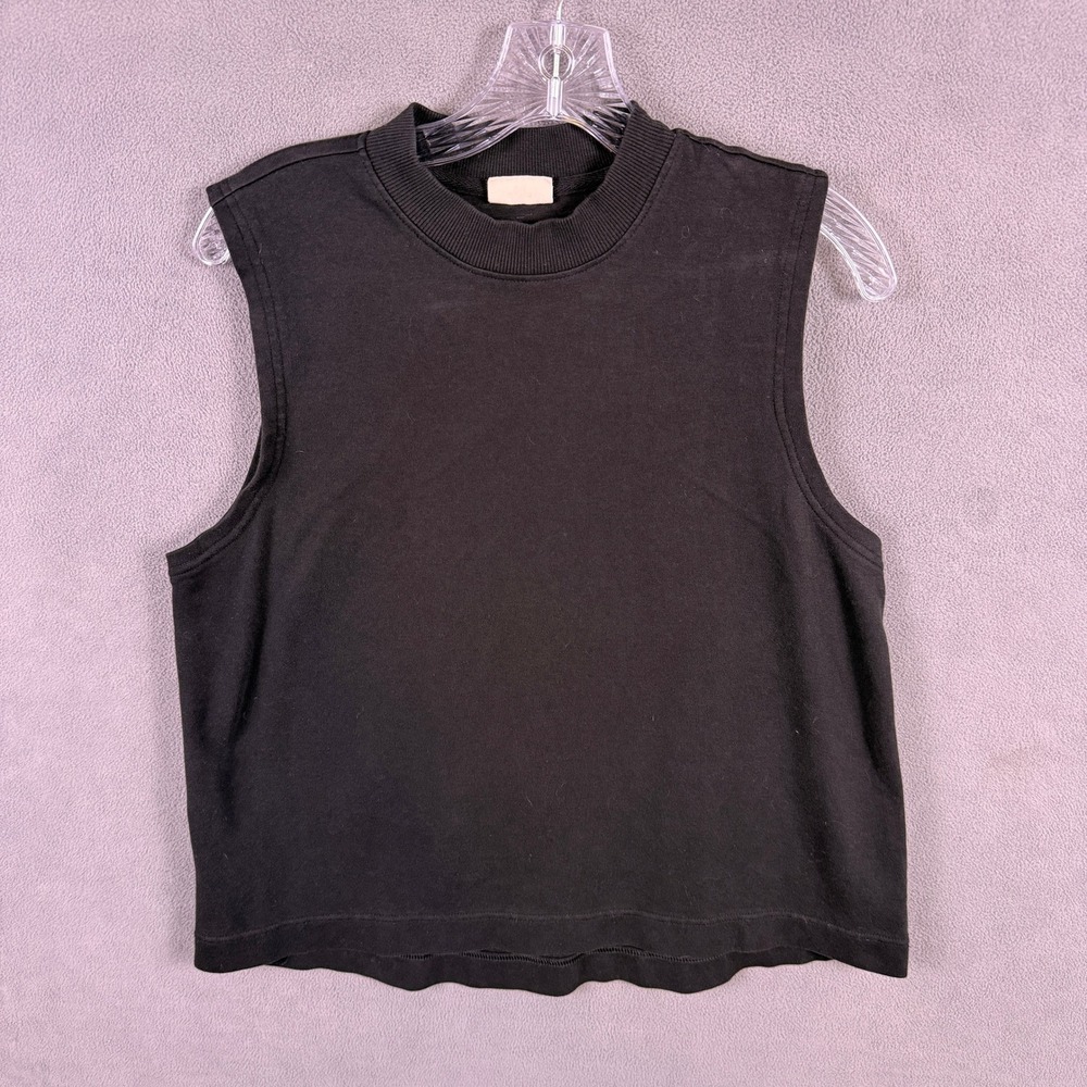 Pact Organic Cotton Muscle Tank Top Women Large Black Mock Neck Sleeveless Tee